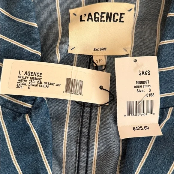L'Agence Wayne Cropped Denim Jacket NWT - Picture 10 of 11